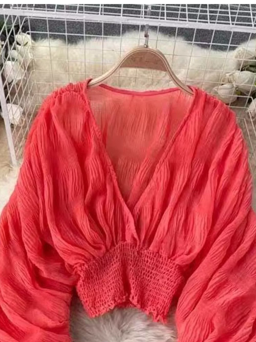 Smocked Ruched Long Sleeve Blouse, image 12