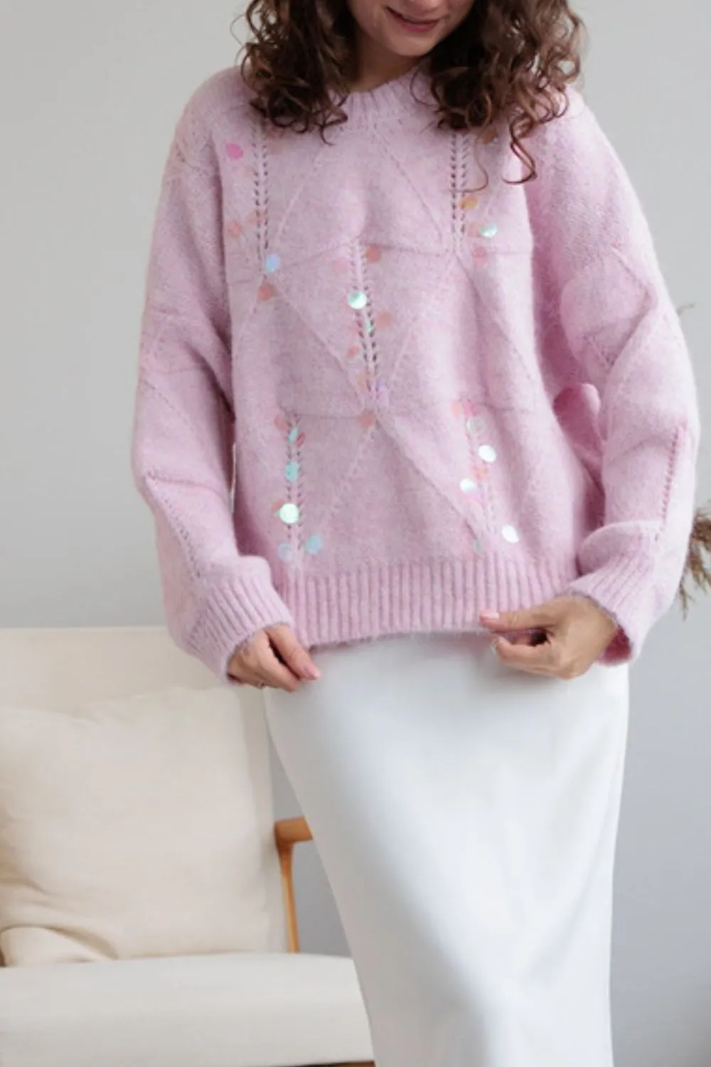 Sequin Round Neck Long Sleeve Sweater, image 5
