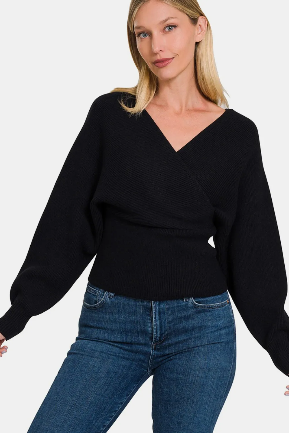 Cross Wrap Rib Long Sleeve Sweater, image 3