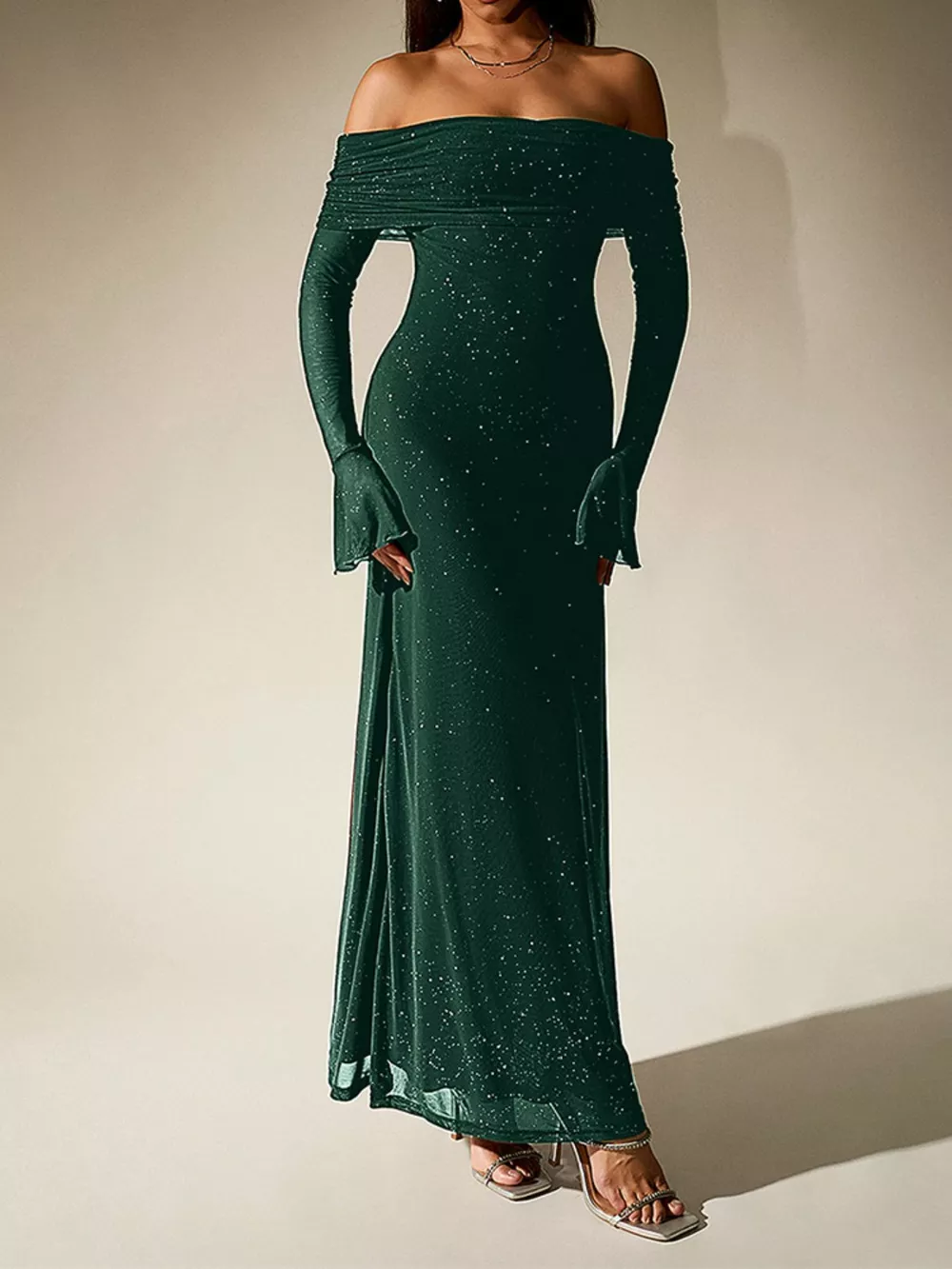 Glitter Off-Shoulder Maxi Dress, image 8