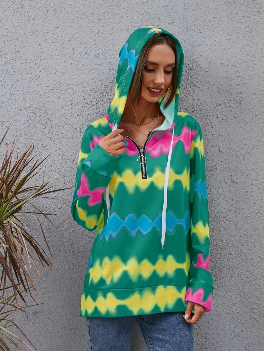Contrast Quarter Zip Dropped Shoulder Hoodie, image 9