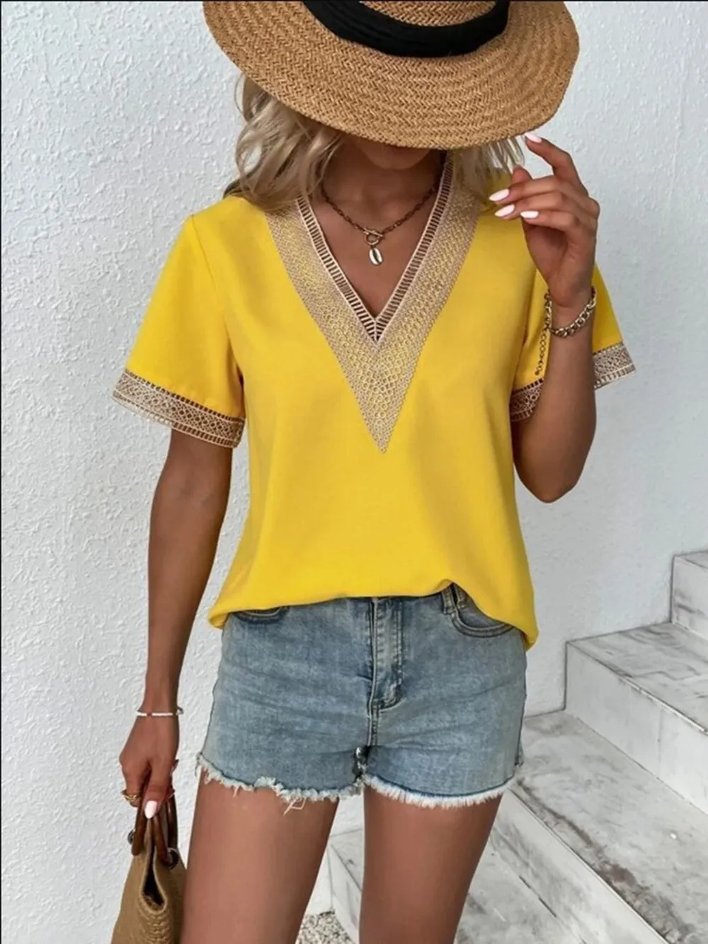 Full Size V-Neck Short Sleeve Blouse Plus Size, image 8