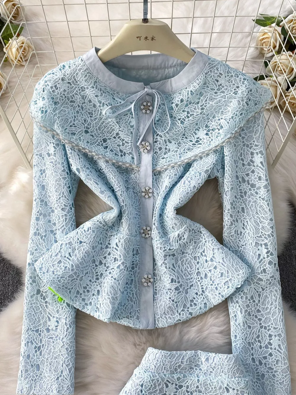 Lace Button Up Top and Skirt Set, image 11