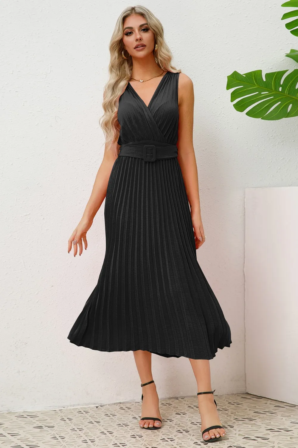 Surplice Sleeveless Midi Pleated Dress, image 7