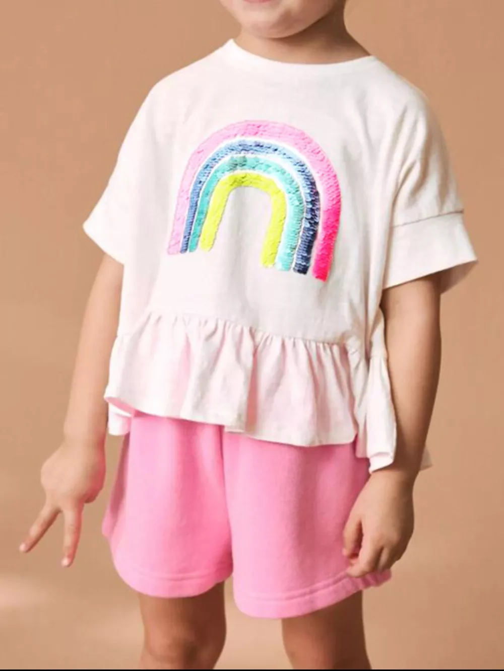 Children's Sequin Rainbow Top and Shorts Set