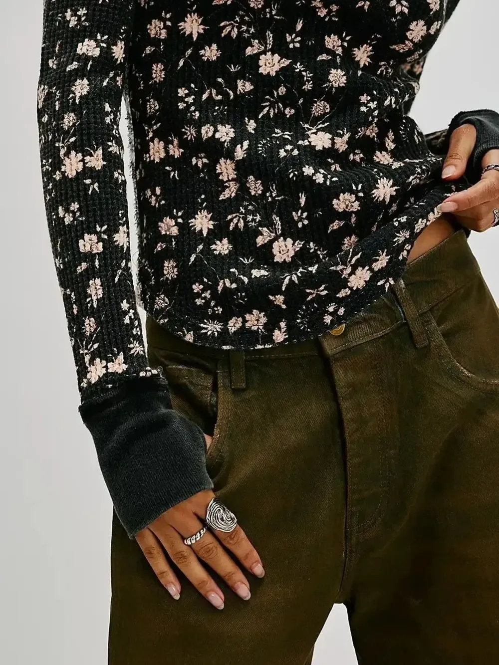 Floral Print Waffle Knit Top, image 18