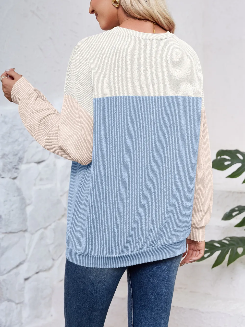 Color Block Round Neck Long Sleeve Sweatshirt, image 20