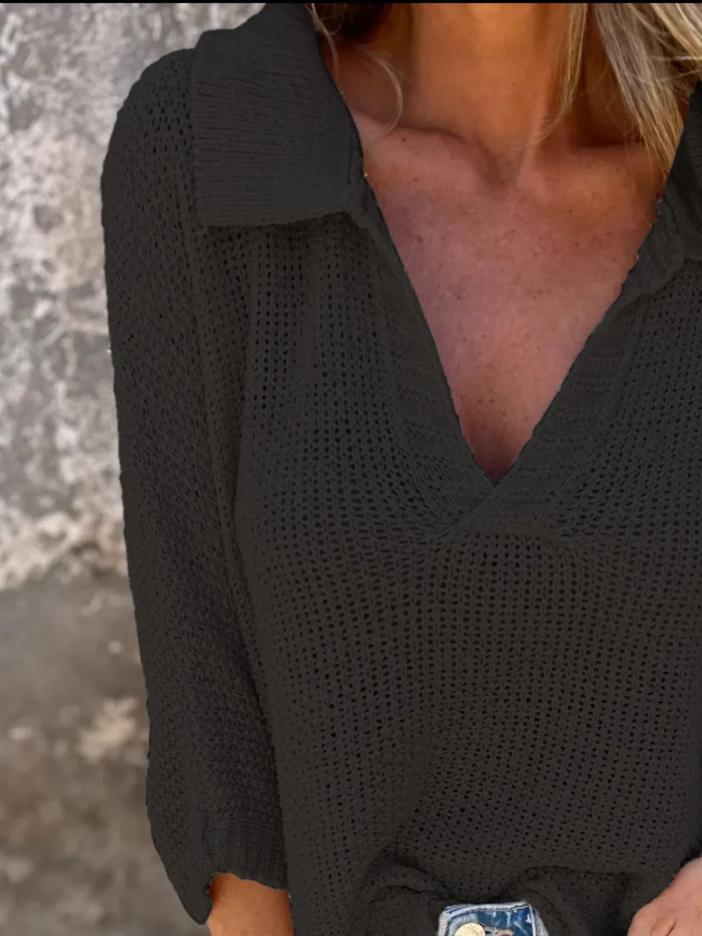Full Size Johnny Collar Loose Knit Sweater Plus Size, image 6