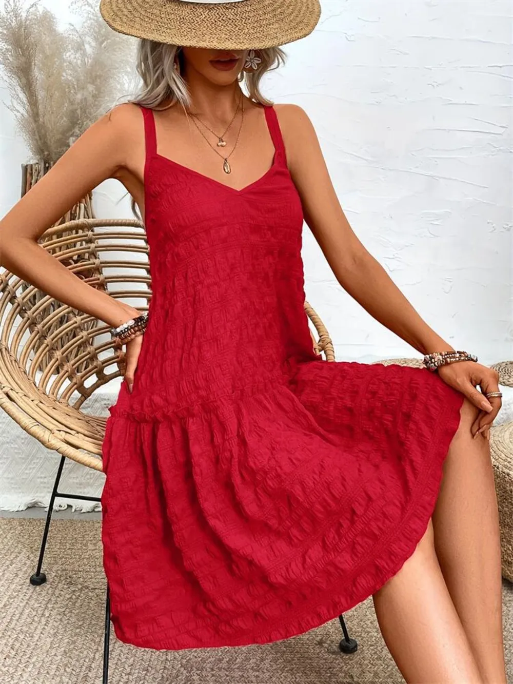 Crisscross Double Spaghetti Straps Tiered Cami Dress, image 6