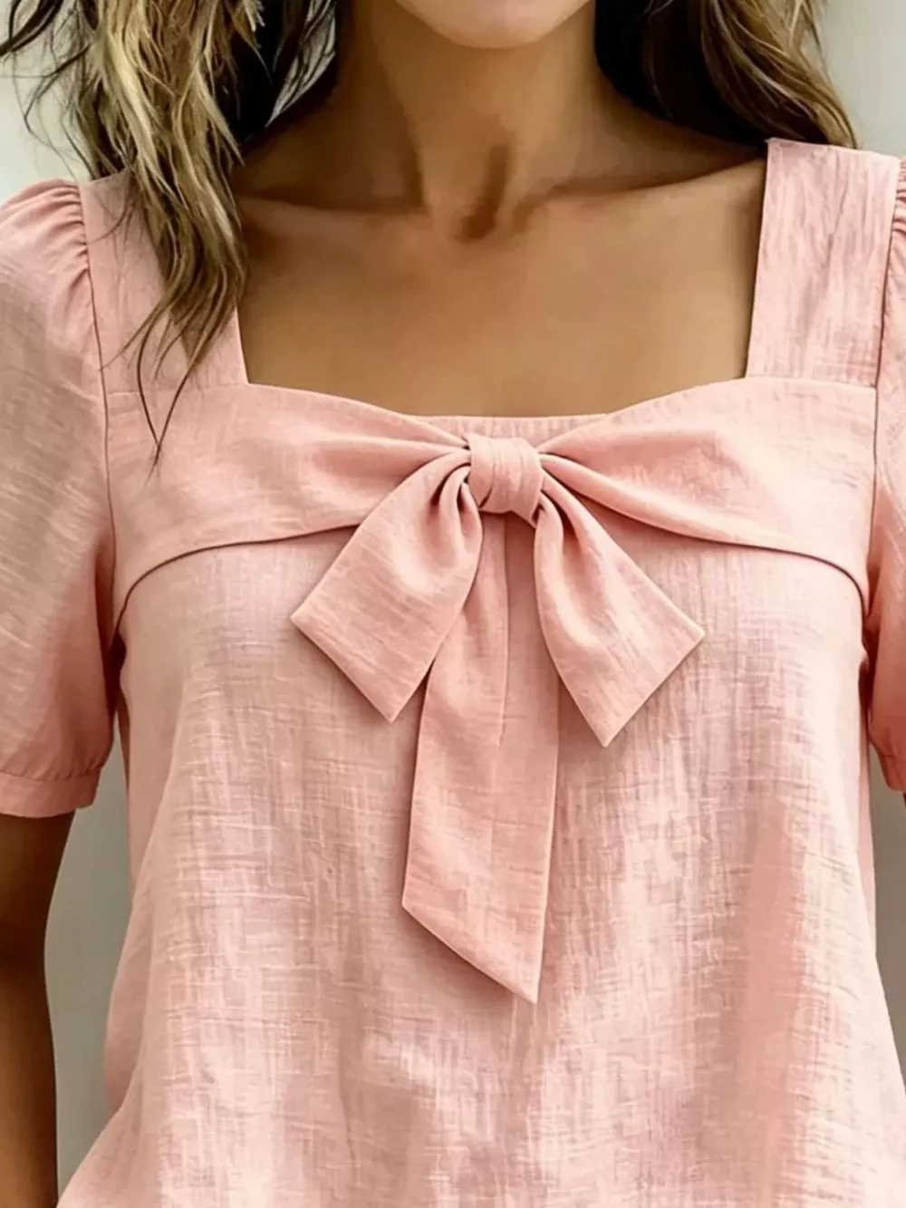 Bow Tie Square Neck Puff Sleeve Blouse, image 10