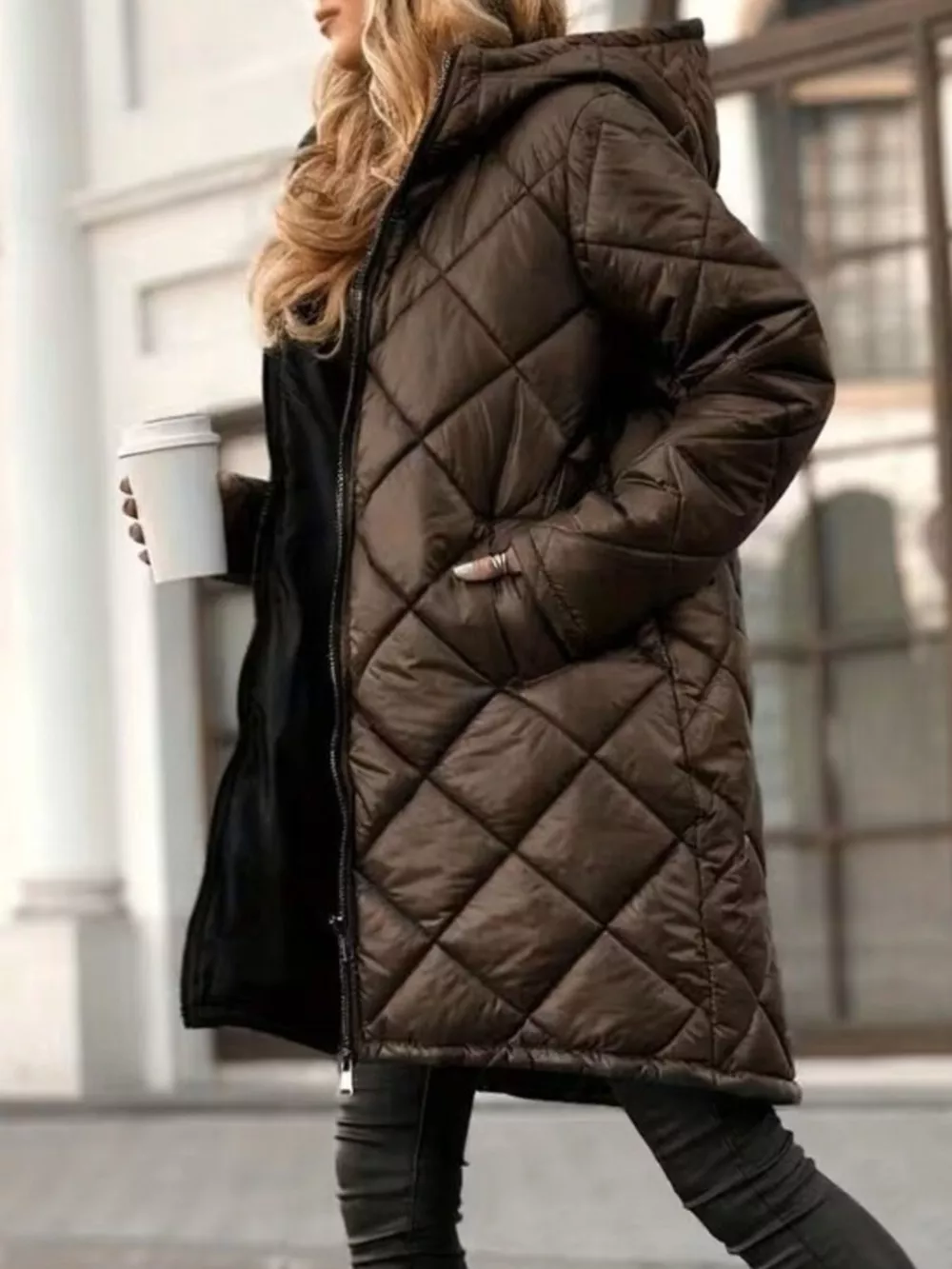 Quilted Longline Puffer Outerwear with Hood, image 2