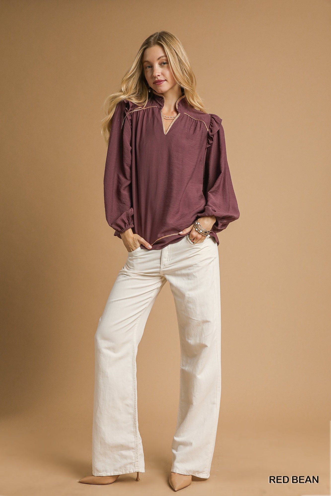 Ruffle Shoulder Long Sleeve Blouse, image 4