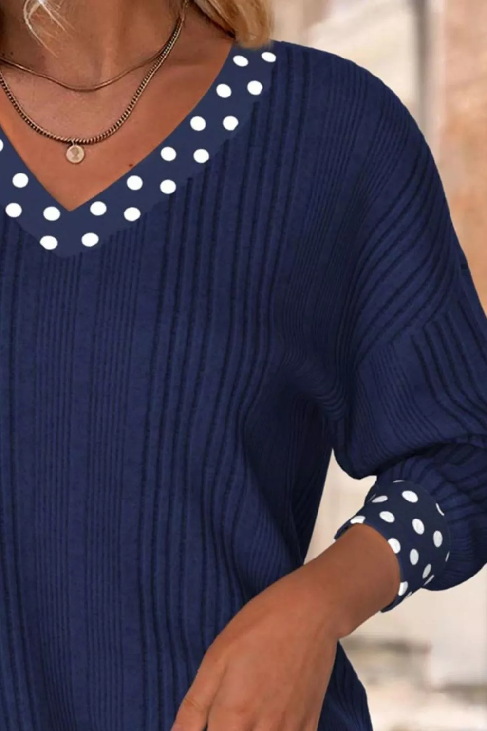 Polka Dot Bowknot Long Sleeve Blouse, image 3