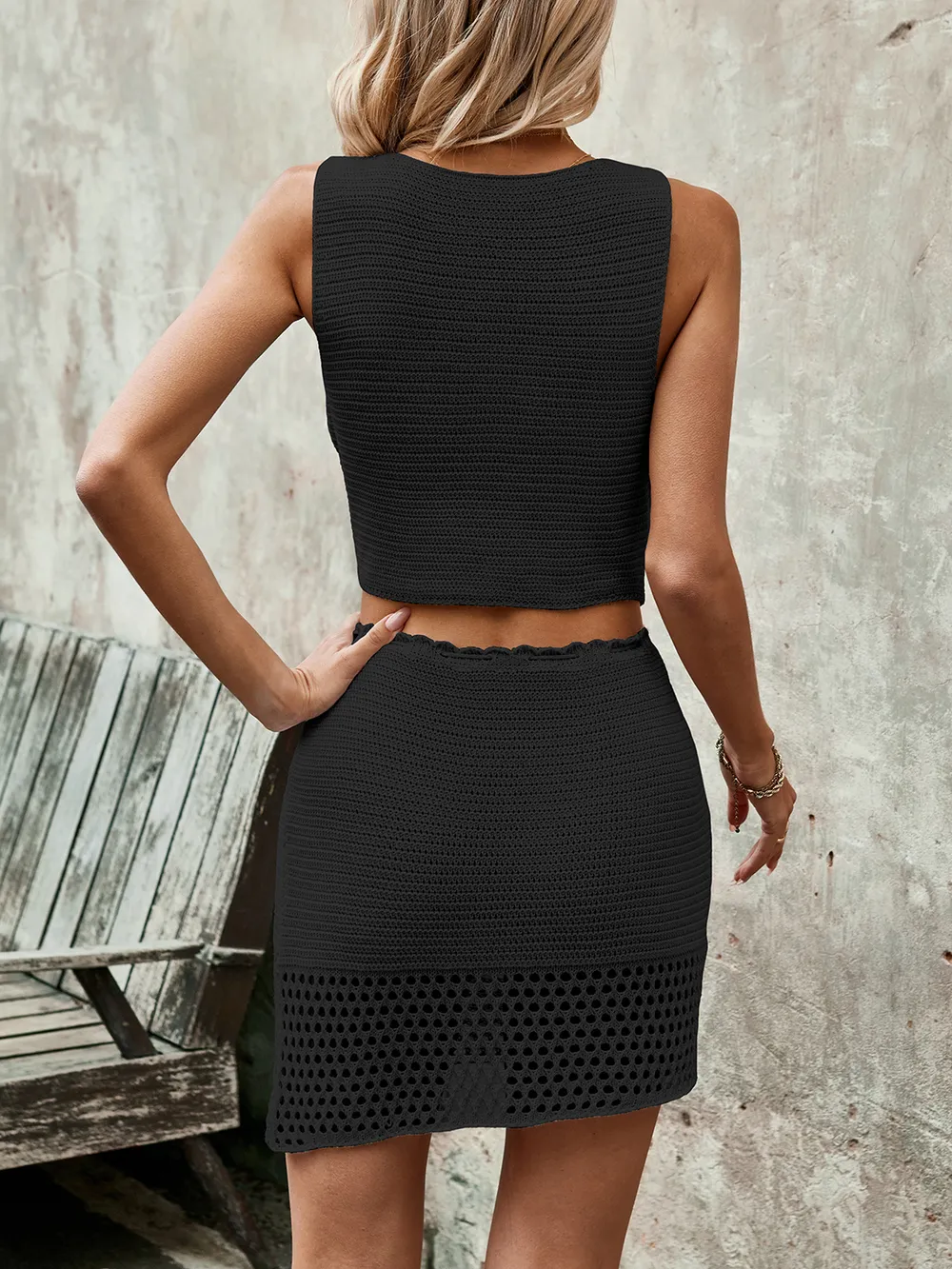 Button Up Sleeveless Top and Drawstring Skirt Set, image 10