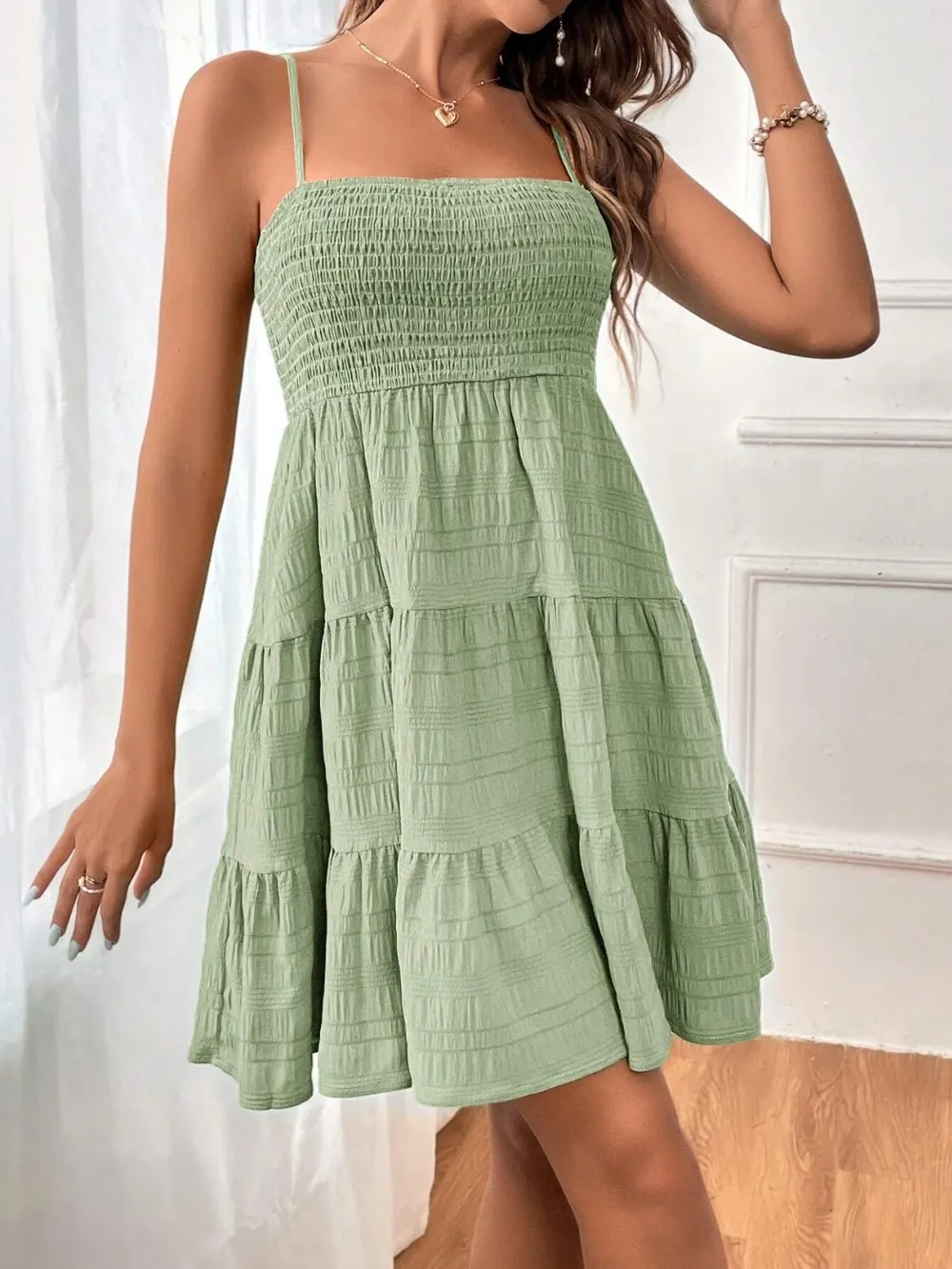 Smocked Tiered Sleeveless Mini Dress, image 21