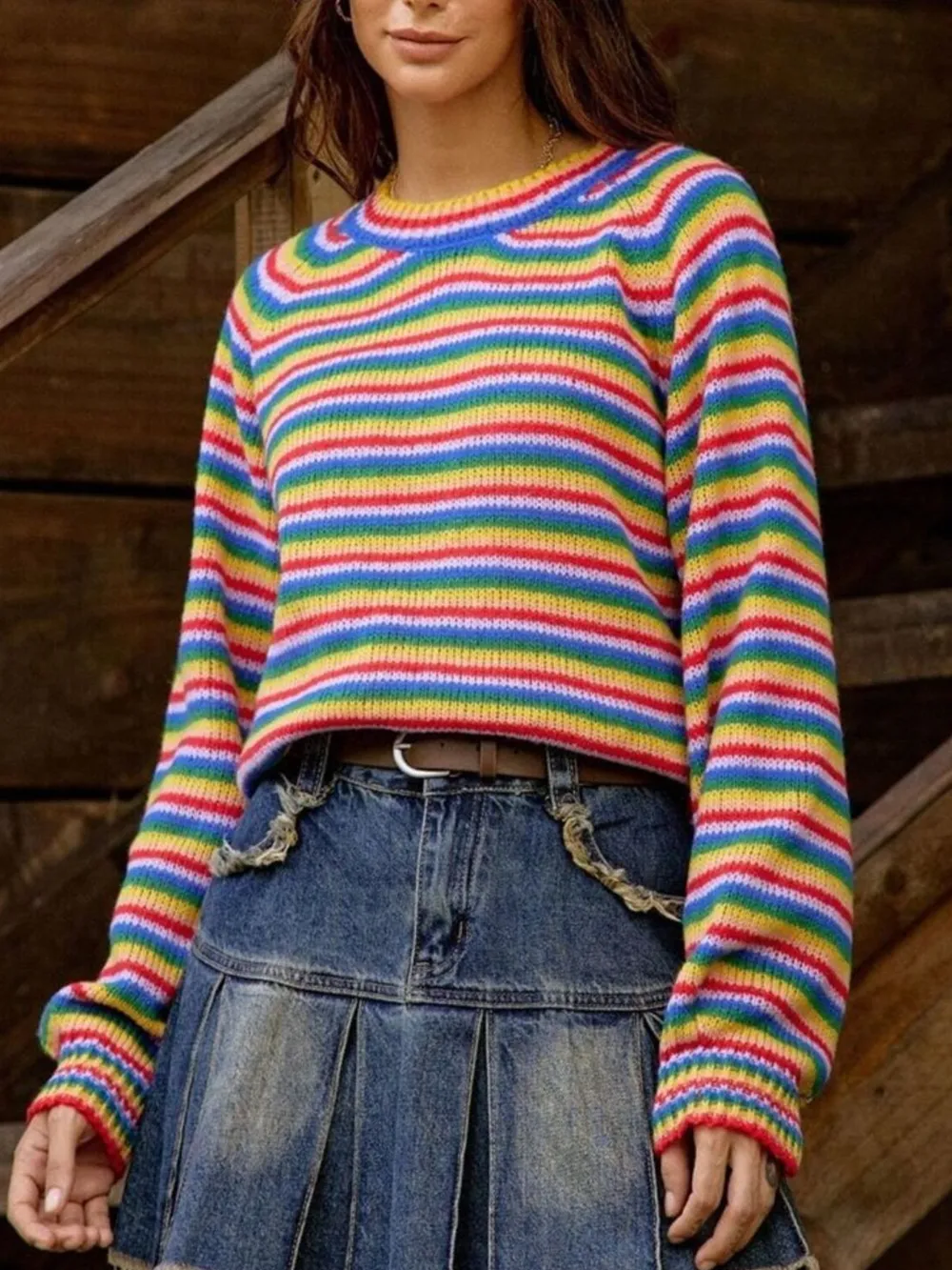 Rainbow Striped Pullover Sweater, image 5