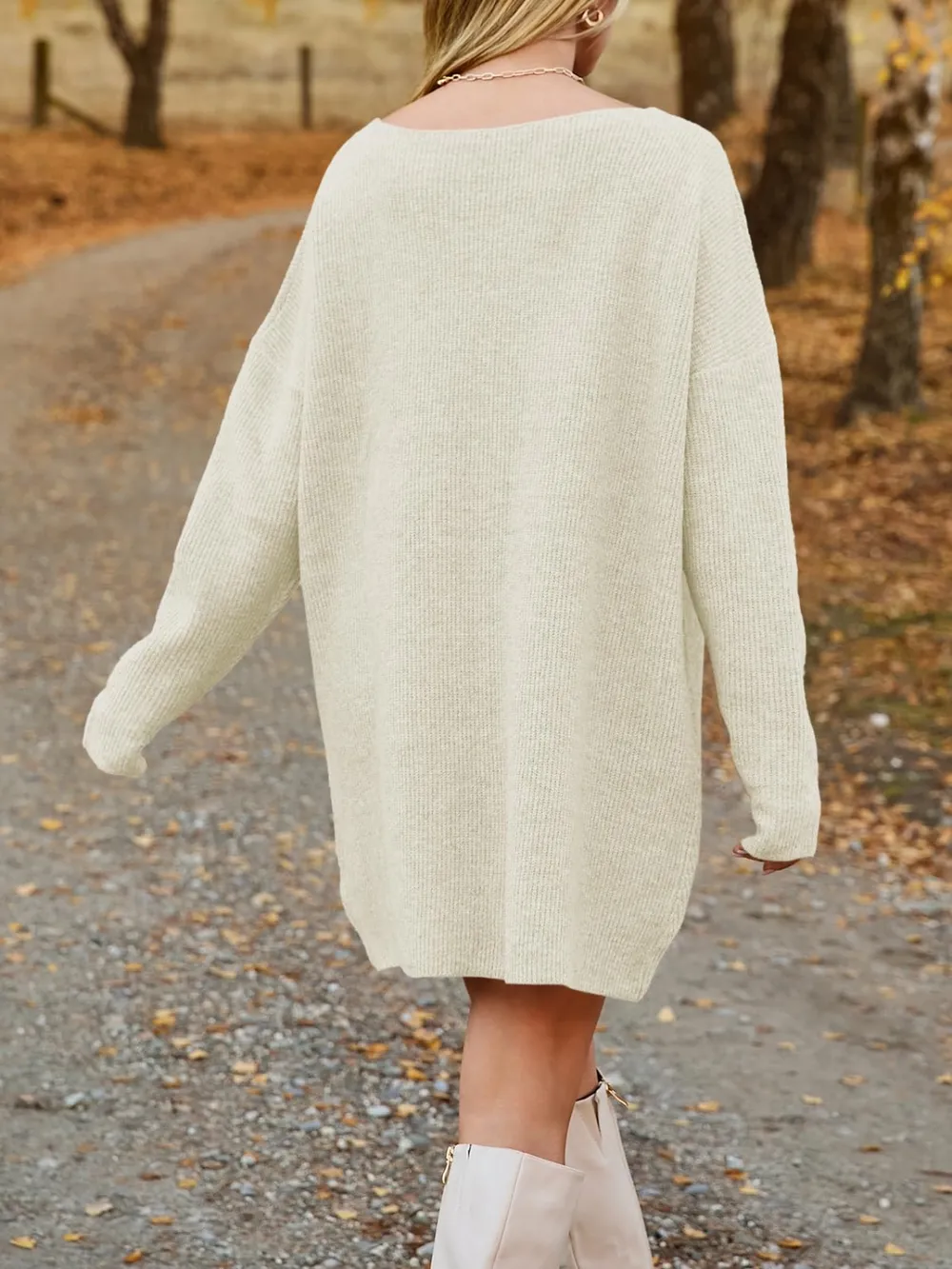 V-Neck Dropped Shoulder Sweater Dress, image 6