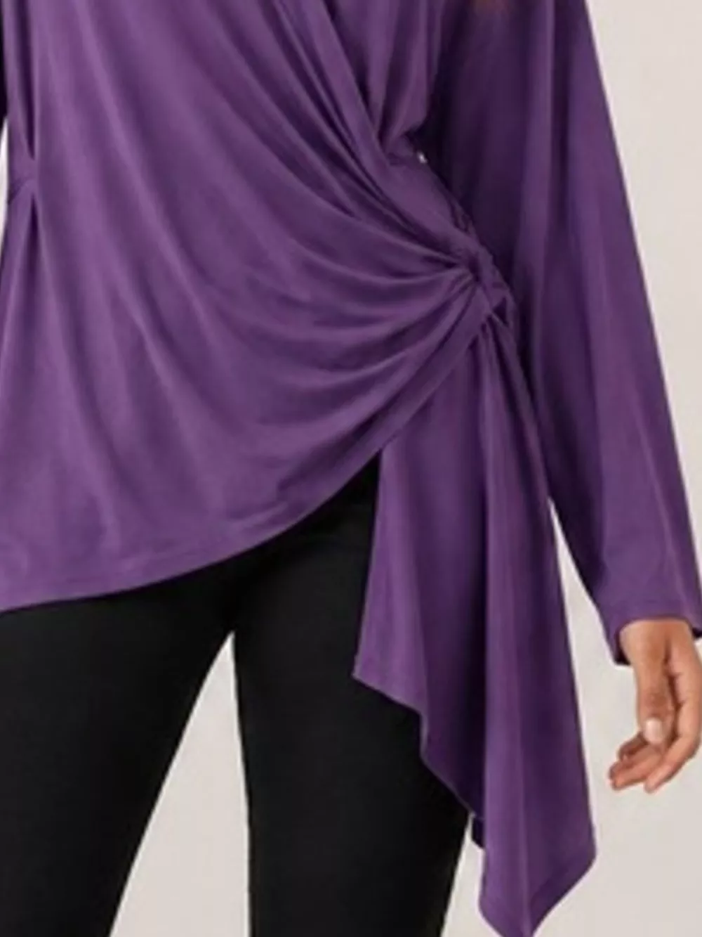 Long Sleeve Wrap T-Shirt with Side Knot Detail, image 3