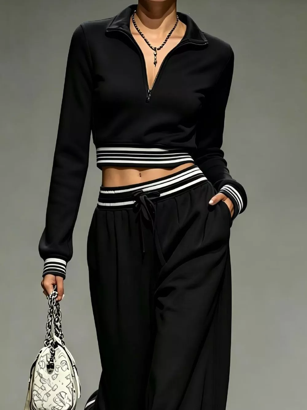 Full Size Half Zip Cropped Top and Pants Set Plus Size, image 10
