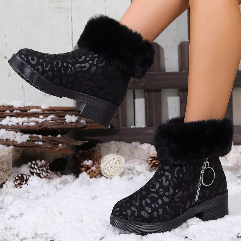 Fuzzy Cuff Leopard Print Ankle Boots, image 8