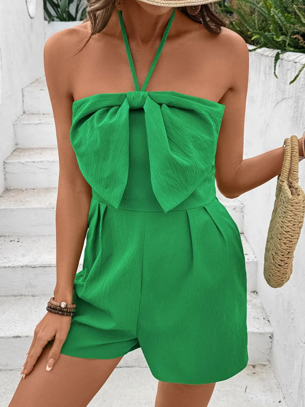 Bow Halter Neck Smocked Romper, image 6