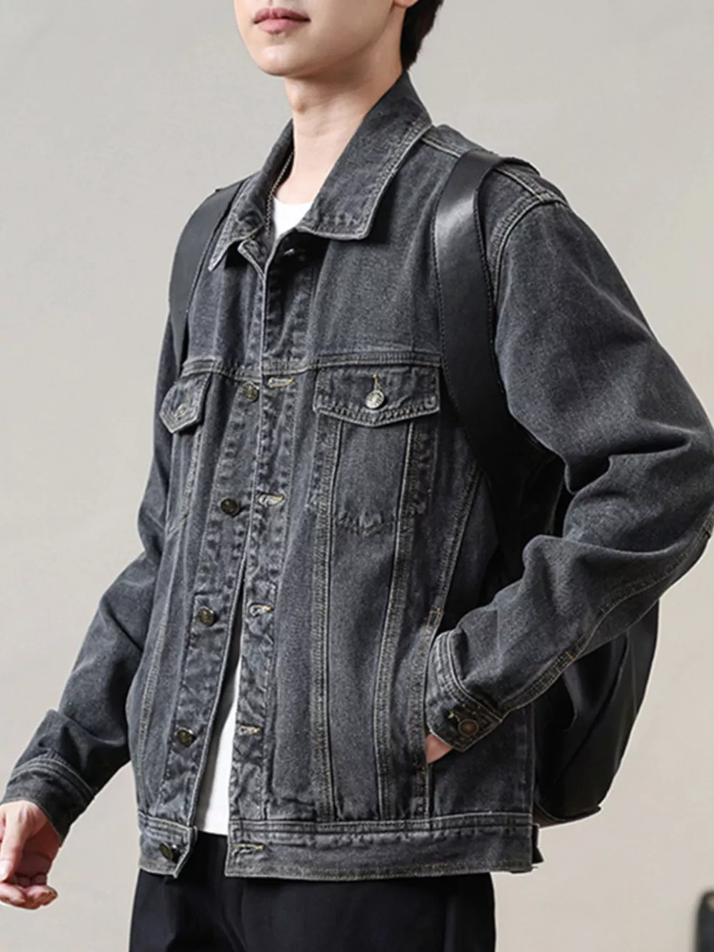 Men's Full Size Classic Washed Denim Jacket with Chest Pockets Plus Size, image 2