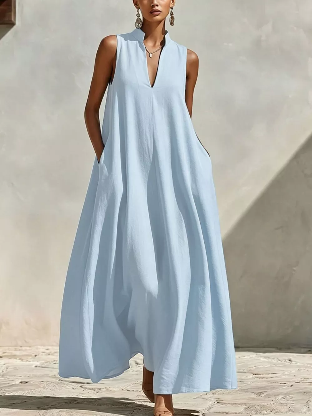 Sleeveless Maxi Dress with Side Pockets, image 5