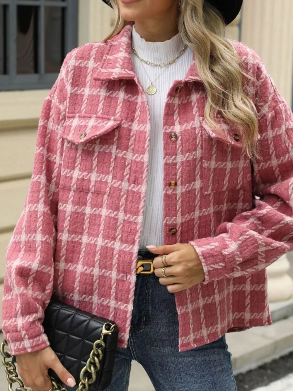 Plaid Button Up Long Sleeve Jacket, image 10
