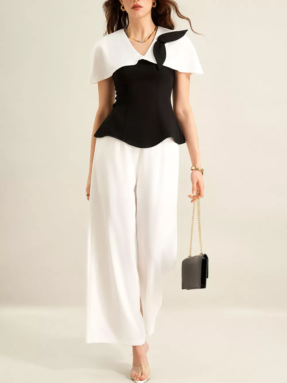 Peplum Top with Wide-Leg Pants Set