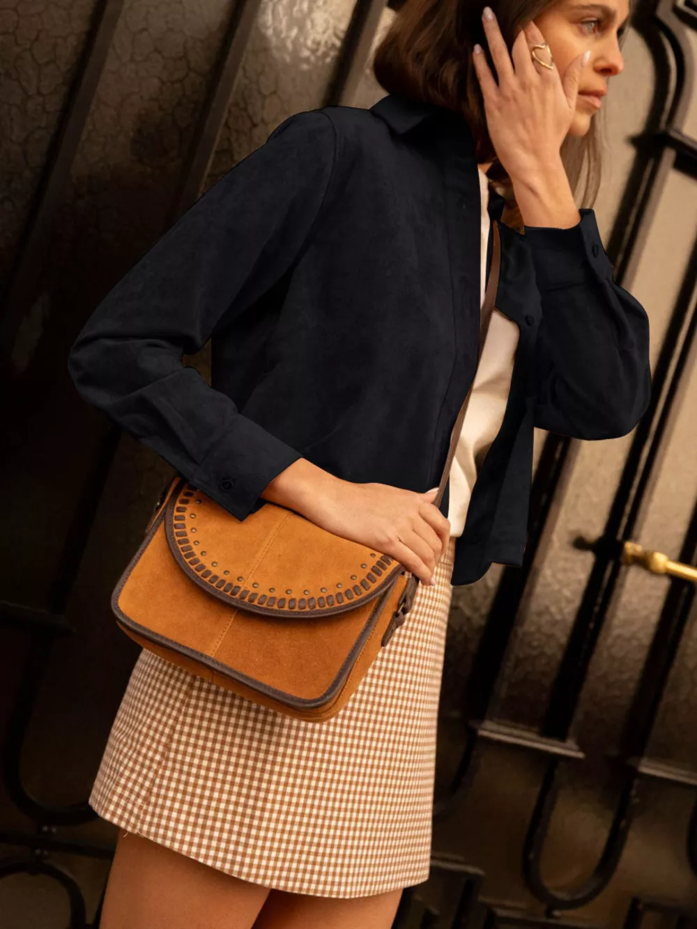 Cropped Faux Suede Button-Down Jacket, image 12