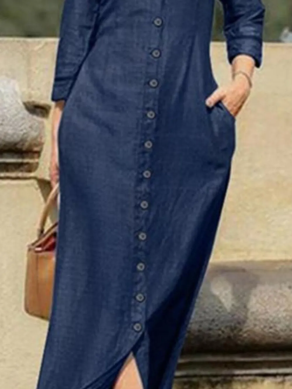 Full Size Button-Down Maxi Denim Dress Plus Size, image 4