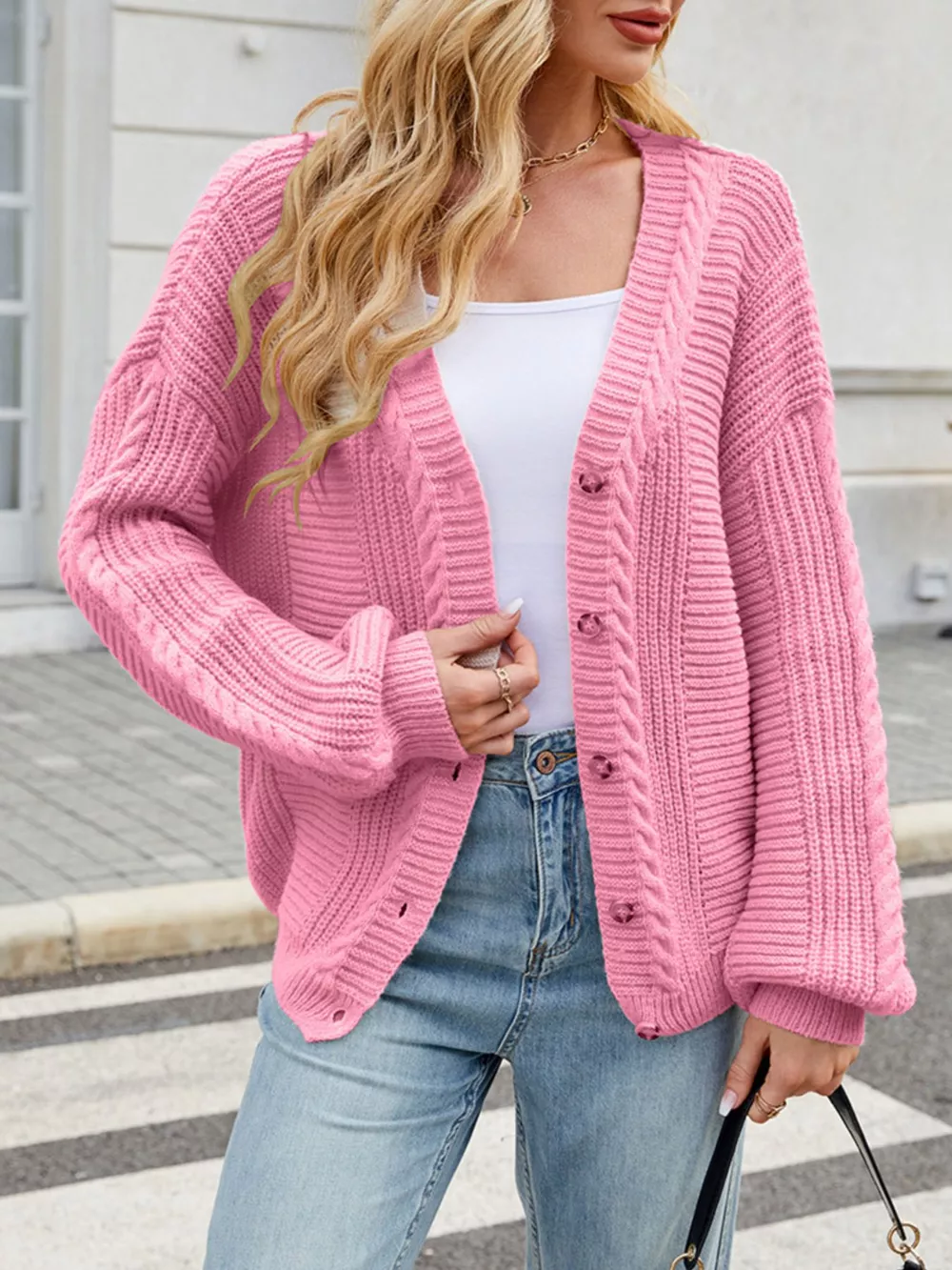 Cable Knit Button-Up Cardigan, image 14
