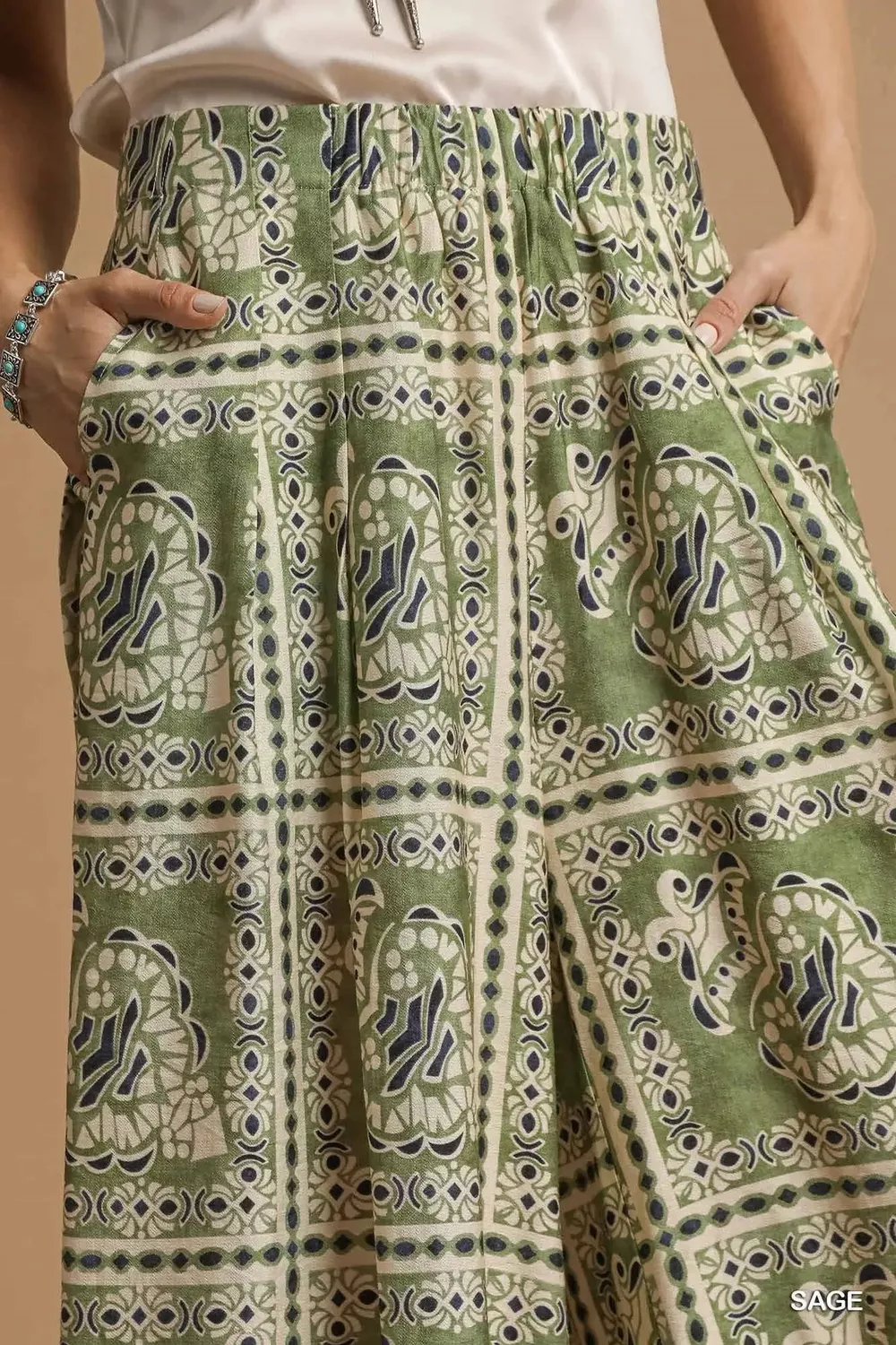 Bohemian Print Pants with Pockets, image 5