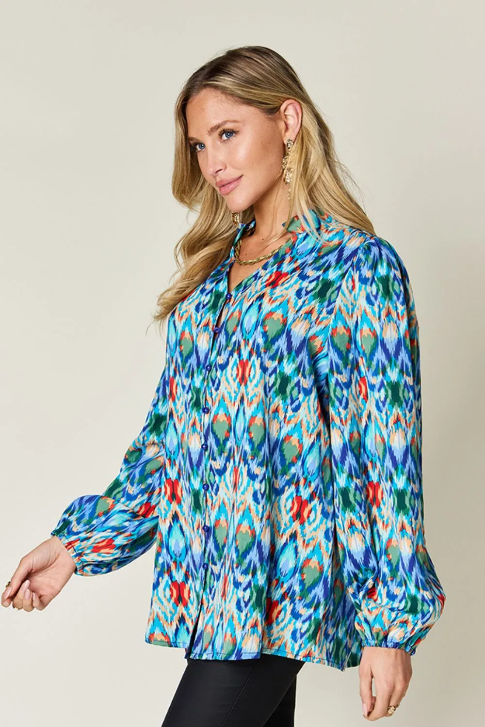 Full Size Printed Balloon Sleeve Blouse, image 2
