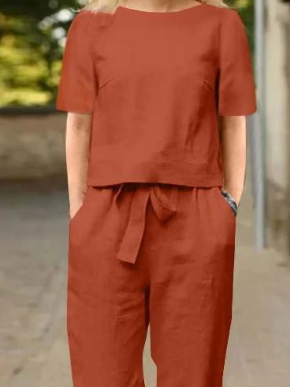 Full Size Round Neck Short Sleeve Top and Pants Set Plus Size, image 20