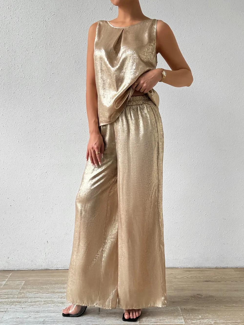 Round Neck Sleeveless Top and Pants Set, image 3