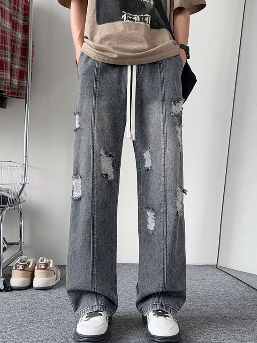Men's Full Size Distressed Wide Leg Jeans Plus Size, image 4