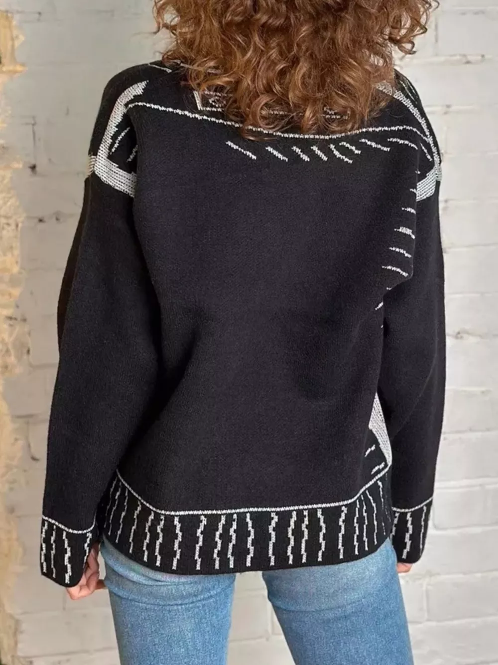 Contrast Graphic V-Neck Button-Down Cardigan, image 8