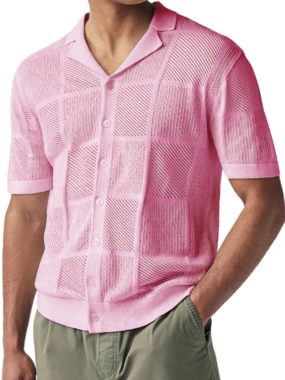 Men's Button Down Checkered Eyelet Shirt, image 8