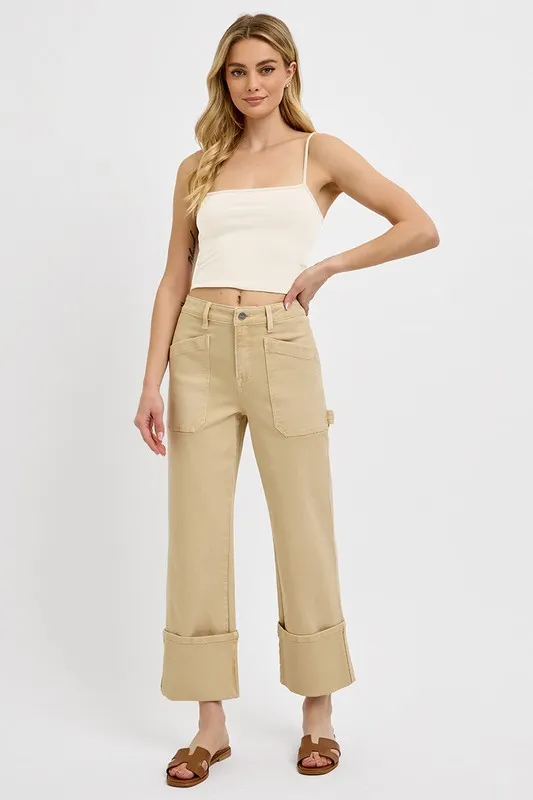 Full Size High Rise Wide Straight Cuffed Patch Jeans Plus Size, image 5