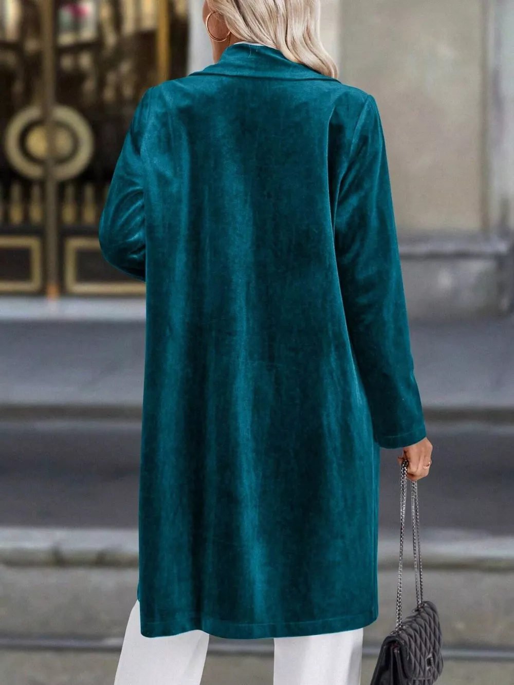 Lapel Collar Long Sleeve Longline Coat, image 7