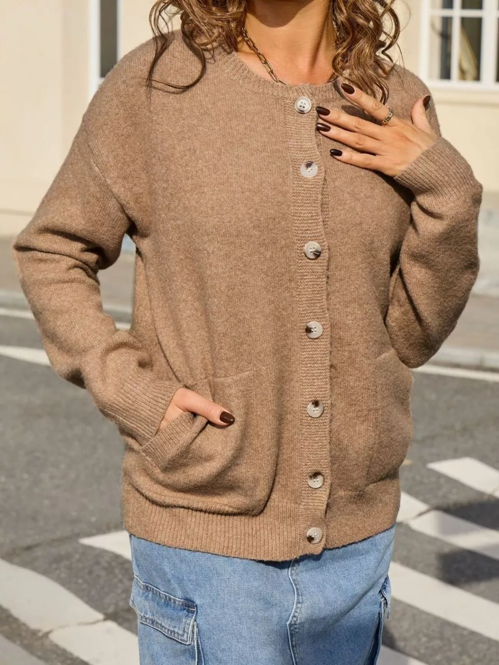 Casual Button-Down Knit Cardigan, image 8