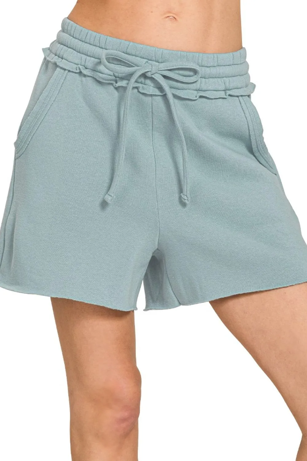 Fleece Raw Hem Shorts With Draw String