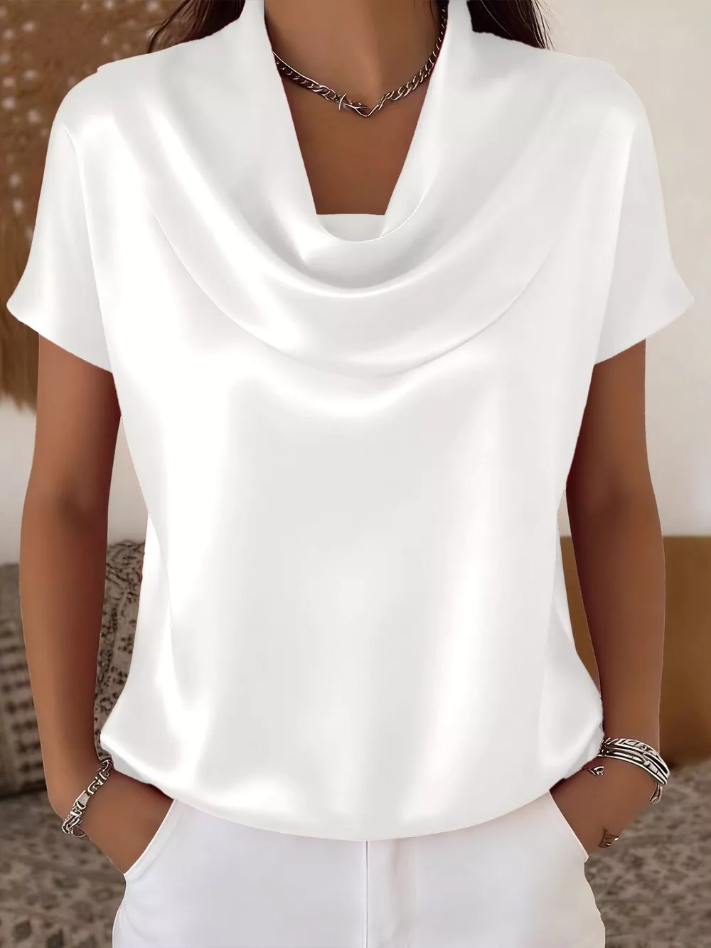 Cowl Neck Short Sleeve Blouse, image 6