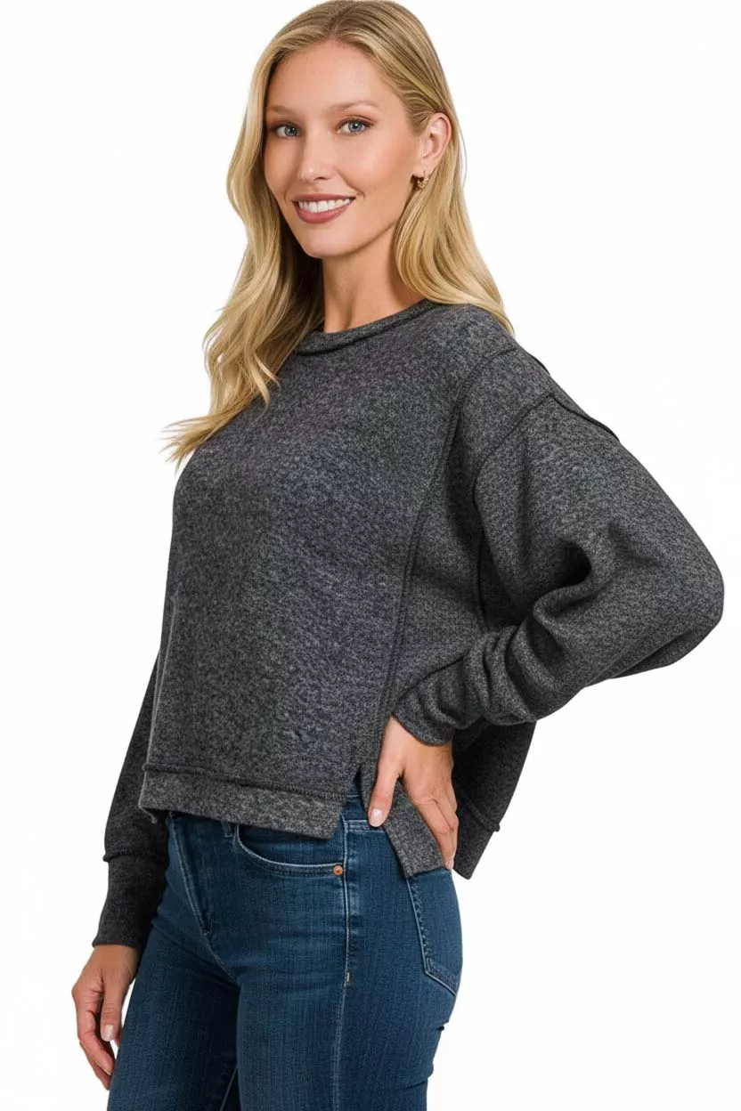 Brushed Melange Hacci Oversized Pullover, image 3
