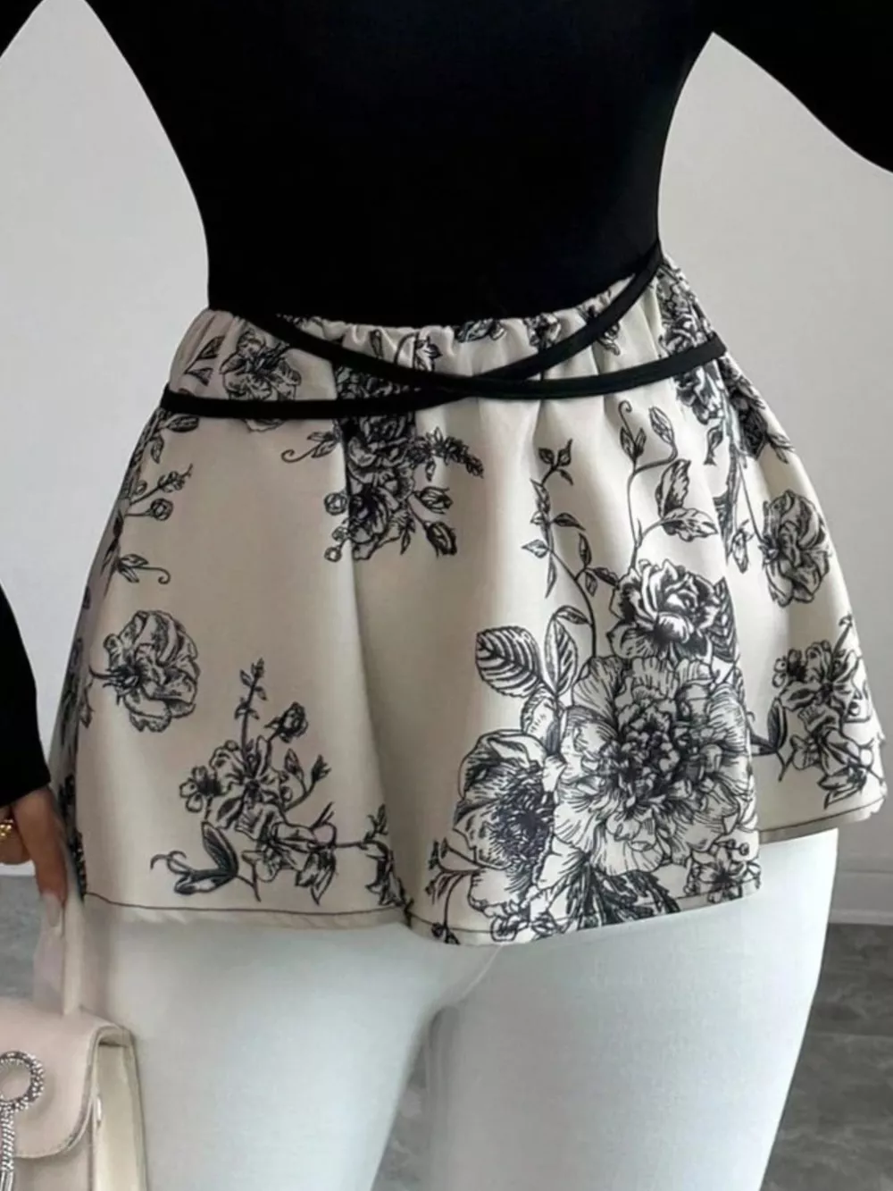 Floral Print Peplum Hem Long Sleeve Top, image 5