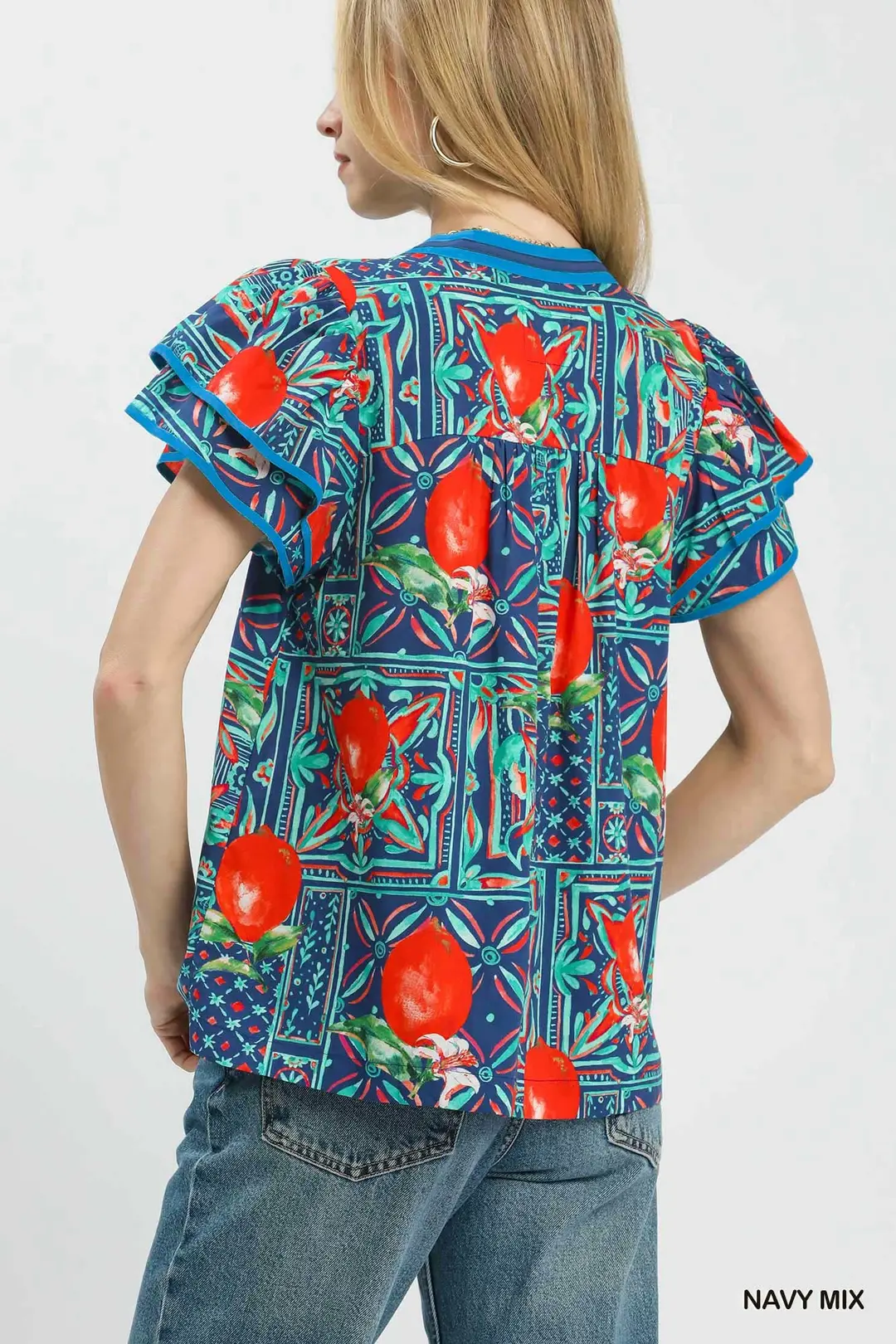 Abstract Print Flutter Sleeve Blouse, image 3