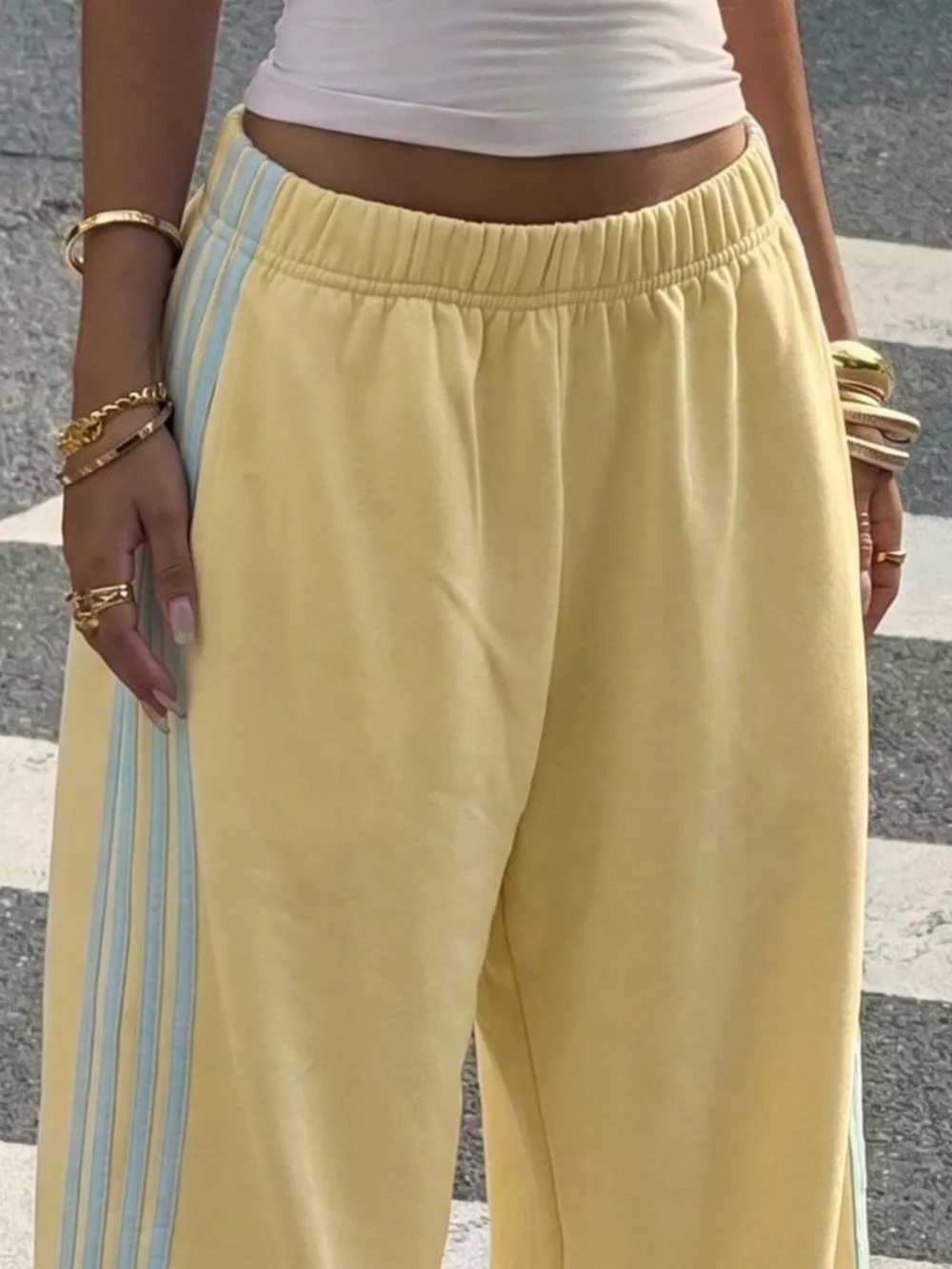 High-Waisted Wide-Leg Track Pants with Side Stripes, image 2