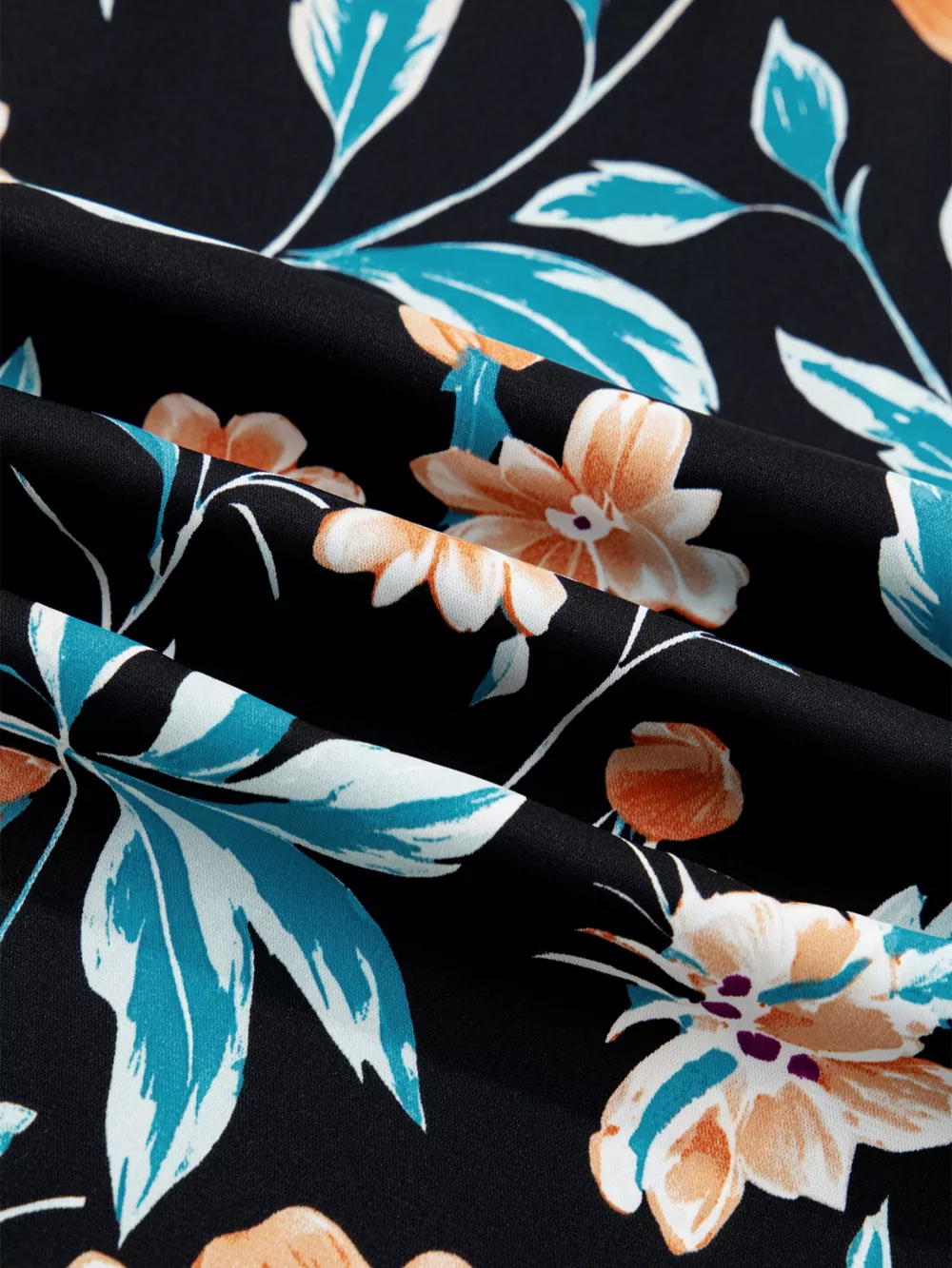 Floral Short Bubble Sleeve Buttoned Notched Neck Blouse, image 7