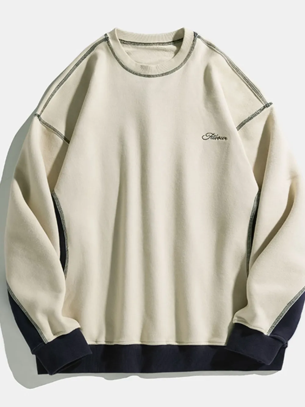 Men's Contrast Round Neck Drop Shoulder Sweatshirt, image 5